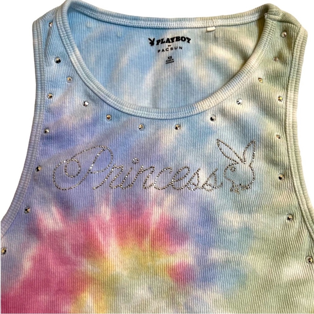 Tie dye ribbed embellished cropped tank